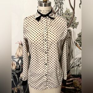 Vintage Silk Polka Dot Button-Up Blouse with 2 Collars